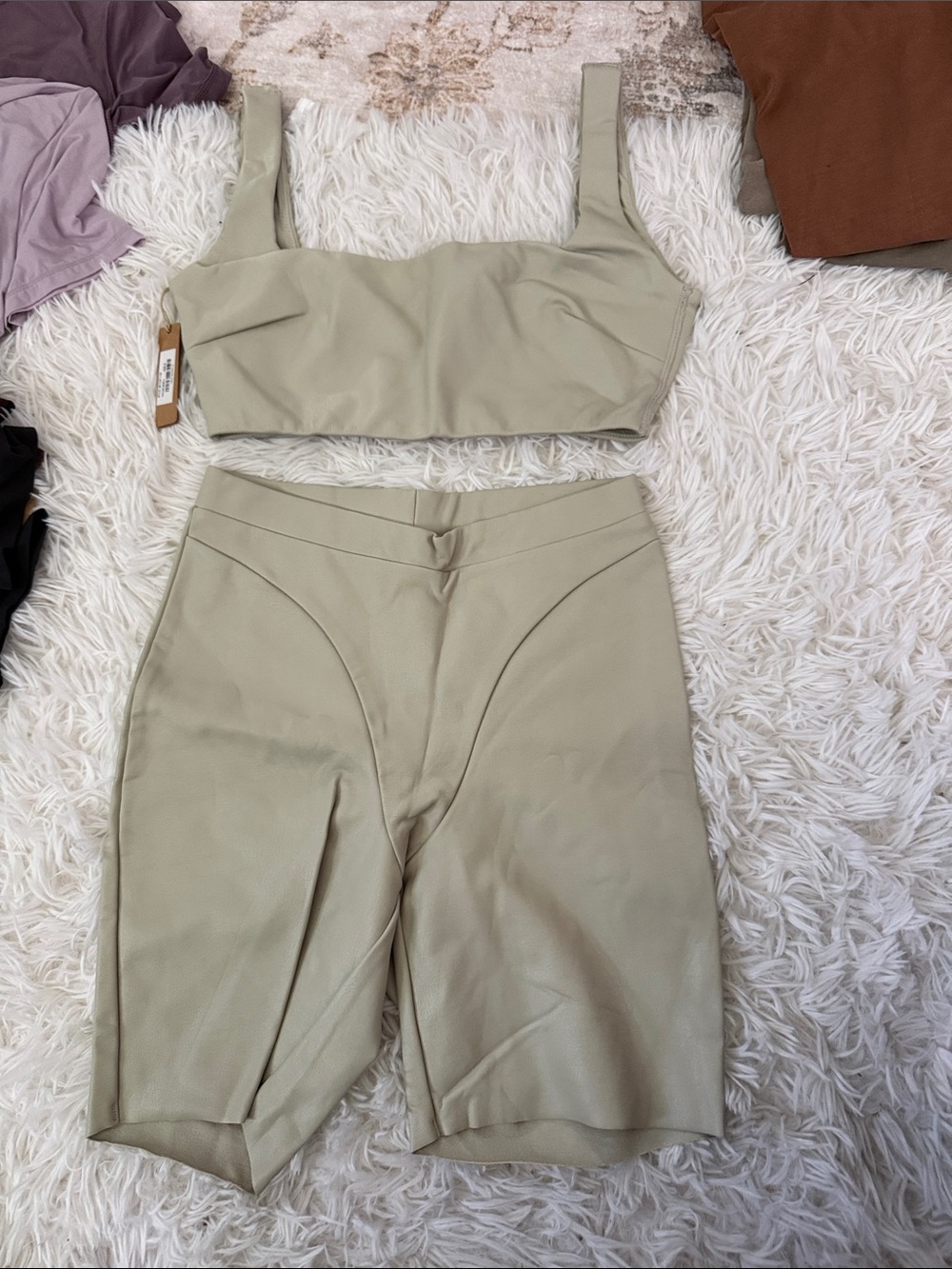 SKIMS Sculpted  Faux Leather Two-Piece Short & Crop top